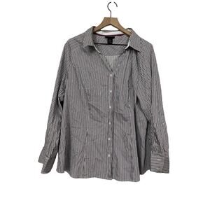 Lane Bryant Womens White Black Purple Gray Striped Button Down Shirt Size 28